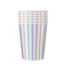 10/20/50个彩虹纸杯一次性咖啡杯激光银派对杯热冷饮茶水牛奶果汁饮料全息彩虹派对装饰适用于野餐家居生日婚礼周年纪念圣诞节 - laser silver - 查看 4
