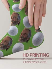 1 Pair Customized Face Design Men Mid-Calf Socks, Put Any Face On Socks, Personalized Socks With Handsome Guy Or Beautiful Girl Photos, Fun Customized Golf Image Couple Mid-Calf Socks, Suitable For Valentine's Day, Birthday Gifts And Other Occasions - Multicolor - View 4
