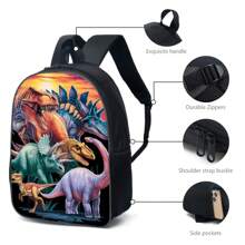 Juego de 3 mochilas escolares para niños y niñas, mochila con diseño de dinosaurio para estudiantes de escuela primaria, secundaria y preparatoria, con gran capacidad de 16 pulgadas, incluye bolsa para el hombro y estuche para lápices