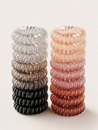 18 piezas Set de Coleteros Espirales, Degradado de Color Negro/Café, Elásticos Coloridos, Coleteros Simples para Coleta Casual, Bandas Elásticas para el Cabello, Scrunchies, Cuerda para el Cabello, Accesorios para el Cabello para Gimnasio y Deporte