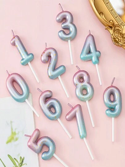 1pc Pink-Blue Galaxy Star Sky Ombre Digit 0-9 Candles, Creative Romantic Party Dreamlike Gradient Candles