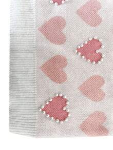 Jersey casual con aplicación de corazón, cuentas y calado, talla grande, otoño/invierno