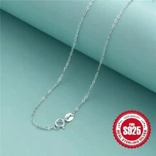 1pc 925 Sterling Silver Simple Chain Necklace, A Fashionable Jewelry Gift For Girls.
