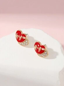 1 Paar Ohrringe mit Herzform und Schleife aus Zinklegierung, geeignet für Frauen an Valentinstag und für legere Dates