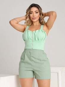 Shorts PREMIUM Linen Shorts For Women DANI LINHO With Buttons And Elastic - 薄荷綠 - 查看 5