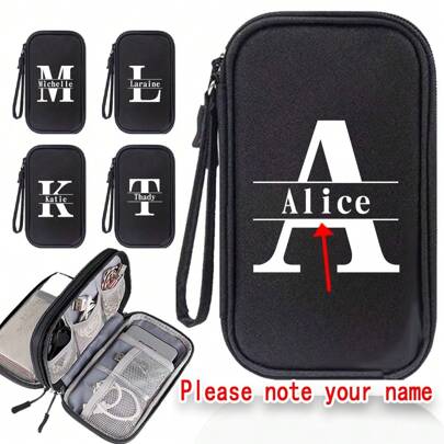 Free Customised Name Digital Storage Bag, Power Bank, Mouse, Charger, Data Cable, Mobile Power, Hard Drive Case, Protective Cover, Travel Cord Storage Pouch For Electronics And Organizer Bag Portable Cable Management For Travel And Home