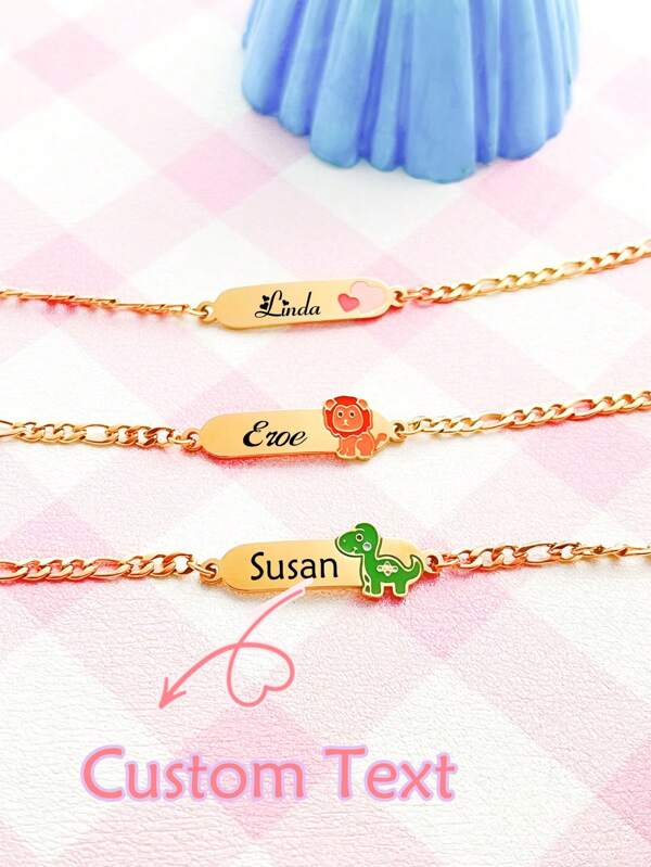 Customizable Cute Drip-Oil Little Lion, Dinosaur, Heart Stainless Steel Bracelet, & Back To School Gift Back To School Winter Gift Ideas Boy Girl Valentine's Day