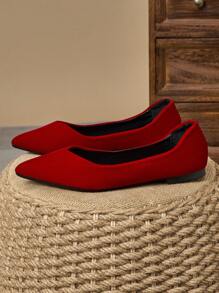 WHDXY Sepatu Kerja Wanita Model Slip-On Ujung Lancip Warna Polos, Nyaman untuk Kantor/Perjalanan, Sepanjang Musim - Merah - View 5
