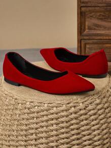 WHDXY Sepatu Kerja Wanita Model Slip-On Ujung Lancip Warna Polos, Nyaman untuk Kantor/Perjalanan, Sepanjang Musim - Merah - View 7