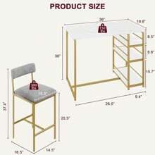 Juego de mesa de bar de 3 piezas, mesa de bar, mesa de comedor con 2 sillas acolchadas y 3 estantes, mesa de cocina, mesa pequeña para mostrador, taburete de bar, grupo de comedor para 2 personas, diseño industrial