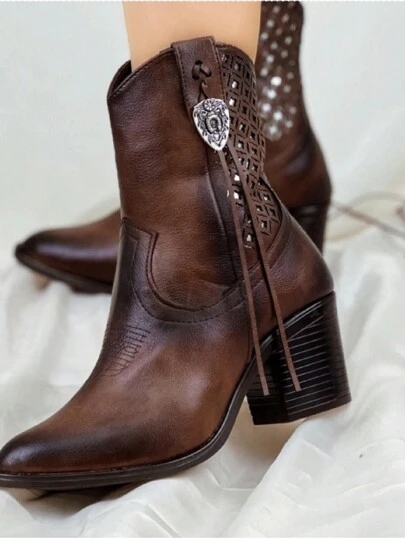 Botas con plataforma para mujer botines dama moda con decoración de color sólido negro camel 22mx-26mx ecopiel elegante cowboy estilo vaquero