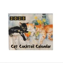 Cute Cat Wall Calendar 2025 Cat Cocktails Calendar Creative Animal Theme Daily Planner Calendar For Workplace Home Decor Best Gifts - Multicolor - View 1