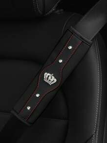 MEIKAXIU 1pc Bling Cubic Zirconia Crown Car Seat Belt Shoulder Pad, New Style Automotive Interior Decorative Accessories