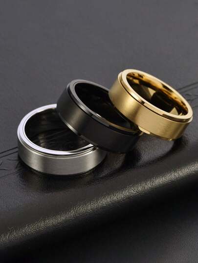 Men's Stainless Steel Breathable Stepped Edge Engagement Ring, Best Gift For Father Or Son, Suitable For Valentine's Day, Father's Day, Holiday Party Wear