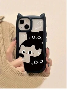 1 件可爱黑色/粉色猫形二合一保护壳/黑色可爱猫咪手机壳带长带链 - 彩色 - 查看 3
