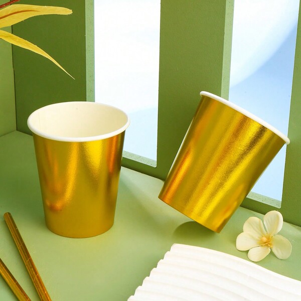 1 paquete de Vasos desechables de papel con diseño dorado, adecuado para festivales, fiestas y eventos