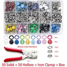 Set de 50-200 piezas de botones a presión huecos y sólidos de colores, juego de alicates de acero inoxidable para coser, manualidades, ropa, accesorios DIY, pantalones, baberos, sombreros, zapatos, paraguas, tutorial para principiantes (color aleatorio)