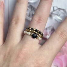 Juego de 3 anillos de mujer con piedras naturales y perlas falsas, de acero inoxidable minimalista de alta gama, apropiado para uso diario, vacaciones, boda y fiesta