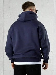 Sudadera con capucha suelta y casual de unicolor para hombres, otoño/invierno