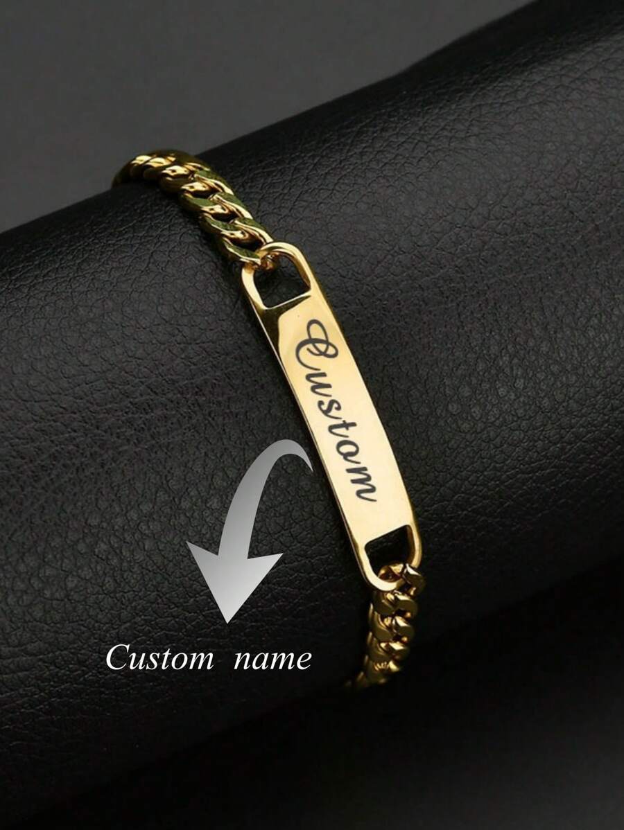 Personalized Stainless Steel Engraved Name ID Pattern Bracelet Ladies Bracelet Gift Plated Suitable For Daily Holiday Party Wear Best Gift For Friends Gold Stylish, Fall Fashion, Vintage, Unisex, Simple, Casual, Hipster, Goth, Punk Custom, Personalized, Unique Ideal Gifts For Her Her, Friends, Pets, , Grandparents For Valentine's Day, Utilitarian Chic, Delicate Romance, Look Glamour