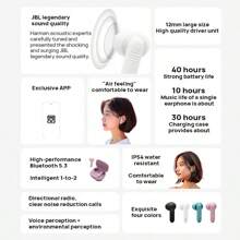 JBL Bluetooth Headset WAVE FLEX 2 Semi-In-Ear Music Headset With Noise Reduction For Calls, Sports And Games With Microphone IP54 Waterproof And Dustproof Type-C Charging Port Pearl White