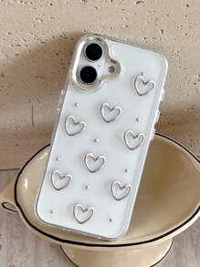 Junk Cute Little 3D Metal Heart-Shaped Dekoracyjne Etui na Telefon Kompatybilne Z IPhone 15 14 13 12 11 Pro Max Luksusowa Epoksydowa Brokatowa Obudowa Nowa Stylowa Japońska Koreańska Dziewczyna Przezroczysta Miękka Obudowa