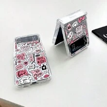 Y2K rosa Herz Liebes Muster Handyhülle mit Rundum-Schutz, klappbar, transparent, kompatibel mit Galaxy Z Flip 5, Galaxy Z Flip 4, Galaxy Z Flip 3, Galaxy Z Flip 6, stoßfeste Hartschale