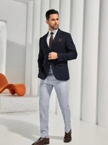Furuyal Men's Blazers Coat Solid Slim Fit Casual Two Button Classic Long Sleeves Business Wedding Prom Party Navy Blue Size XS-3XL