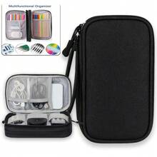 Free Customised Name Digital Storage Bag, Power Bank, Mouse, Charger, Data Cable, Mobile Power, Hard Drive Case, Protective Cover, Travel Cord Storage Pouch For Electronics And Organizer Bag Portable Cable Management For Travel And Home - Black - View 3