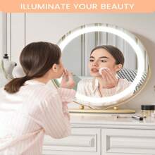 19'' Vanity Mirror With LED Lights, Large Round Makeup Mirror With Touch Control And 3 Color Lighting Modes, 360° Rotation, Round Vanity Mirror For Bedroom, Tabletop, Living Room - Gold - View 2