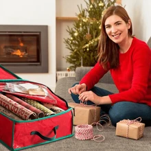 1 pieza Organizador portátil a prueba de desgarros para envolver regalos, bolsa de almacenamiento de papel de regalo navideño con bolsillos interiores, accesorios navideños, para el Día de la Madre, regalos de dama de honor, regalos de graduación, regalos de cumpleaños, regalos de boda