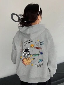 1 szt. Tween Girl Casual Astronaut Space Adventure Print Pullover Hoodie Sweatshirt, ciepły i wygodny, odpowiedni dla uczniów, jesień/zima