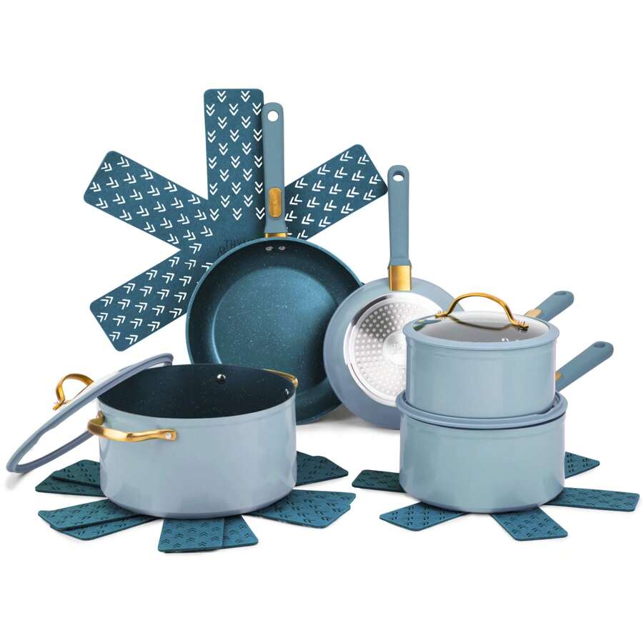 Granite 12-Piece Cookware Set Nonstick - Green With Lid