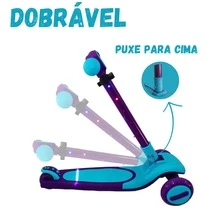 Patinete Infantil dobrável com Led 3 rodas até 50Kg Dream Light Azul