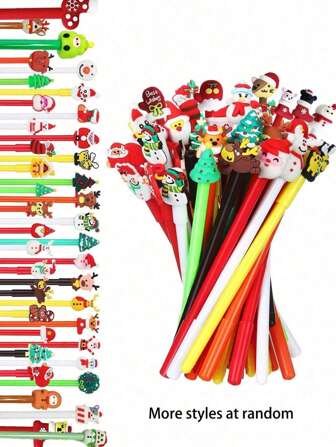 100 piezas - Bolígrafos de gel de tinta de Navidad. Bolígrafos de tinta de gel negra con diseños navideños. Bolígrafos de gel de tinta aptos para recompensas en el aula, suministros de oficina, relleno de calcetines navideños, cajas de regalo de Navidad. Estilos aleatorios, no limitados a los mostrados en la imagen.