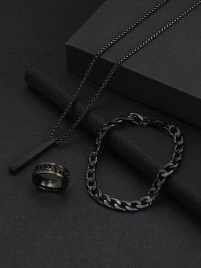 3pcs Fashionable Colorful Men's Jewelry Set, Lightning Necklace, Bracelet, Ring, Daily Wear Accessories Set, Men's 3 PiecesJewelry Set Including Cross Necklace, Bracelet, Ring, Suitable For Daily Decoration And Wearing