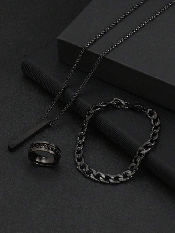 3 قطع مجموعة مجوهرات ملونة عصرية للرجال، قلادة على شكل برق، سوار، خاتم، مجموعة اكسسوارات للاستخدام اليومي، مجموعة مجوهرات رجالية مكونة من 3 قطع تشمل قلادة صليب، سوار، خاتم، مناسبة للزينة والارتداء اليومي