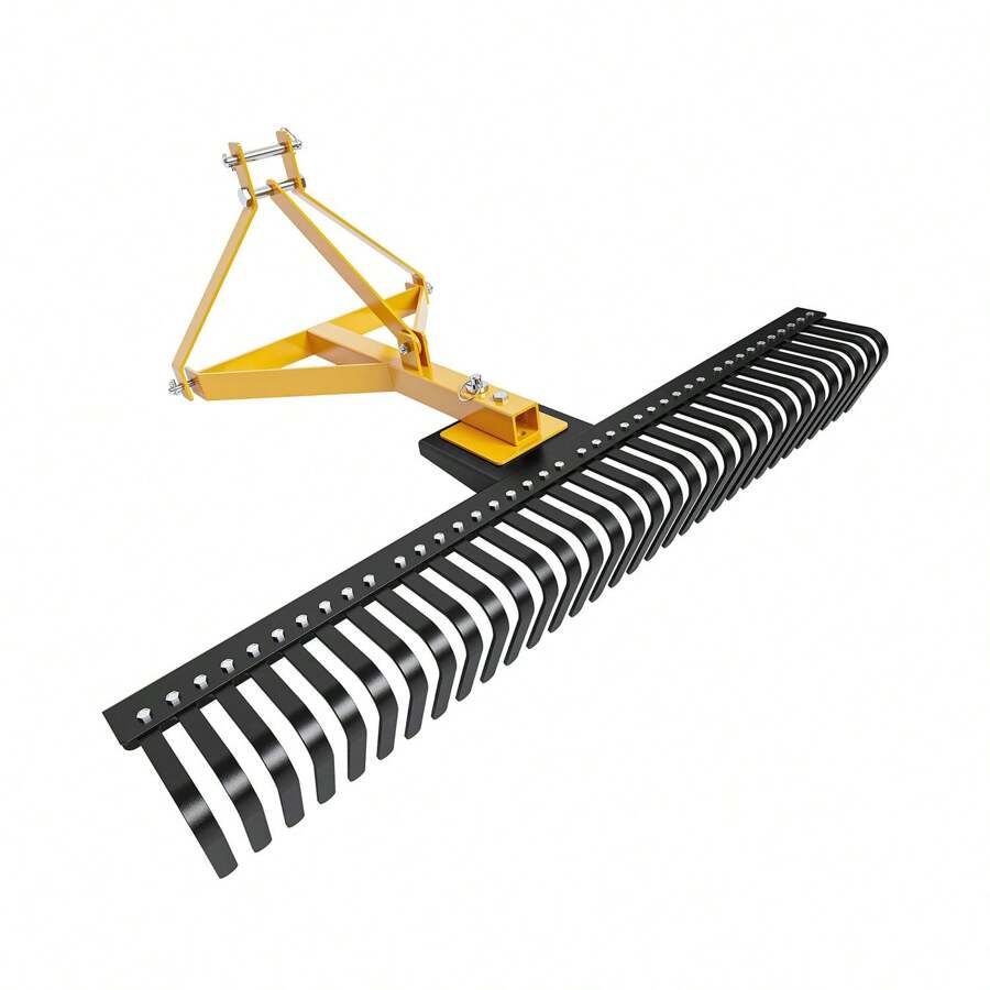 5 FT Landscape Rock Rake, 3 Point Attach Rake With 360 Degree Rotation Tow-Behind Garden Tool For Compact Tractors