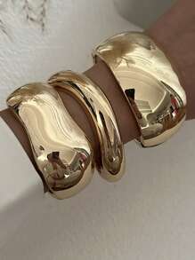 1pc Exaggerated Asymmetrical Gold Smooth Bangle Bracelet, Minimalist INS Style, Expandable Non-Fading Accessory - Silver - View 5