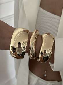 1pc Exaggerated Asymmetrical Gold Smooth Bangle Bracelet, Minimalist INS Style, Expandable Non-Fading Accessory - Silver - View 1