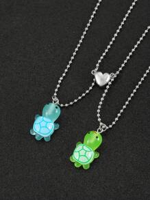 2pcs Luminous Turtle & Heart Pendant Necklace Set, Couple/Friendship Jewelry Gift, Fashionable Accessory Valentines