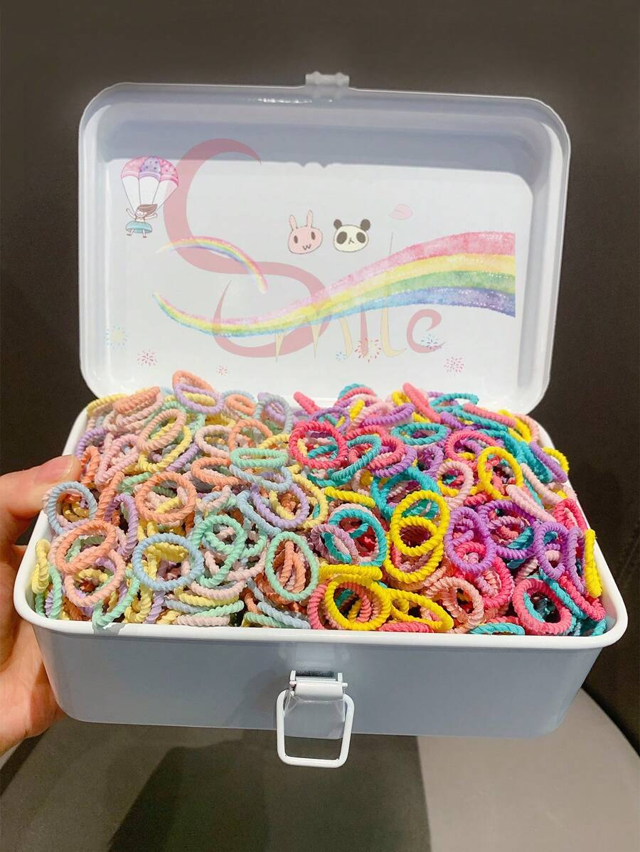 300 peças/conjunto de laços de cabelo coloridos para meninas, pequenas faixas elásticas de cabelo, prendedores de rabo de cavalo não prejudiciais, acessórios de cabelo para meninas da escola