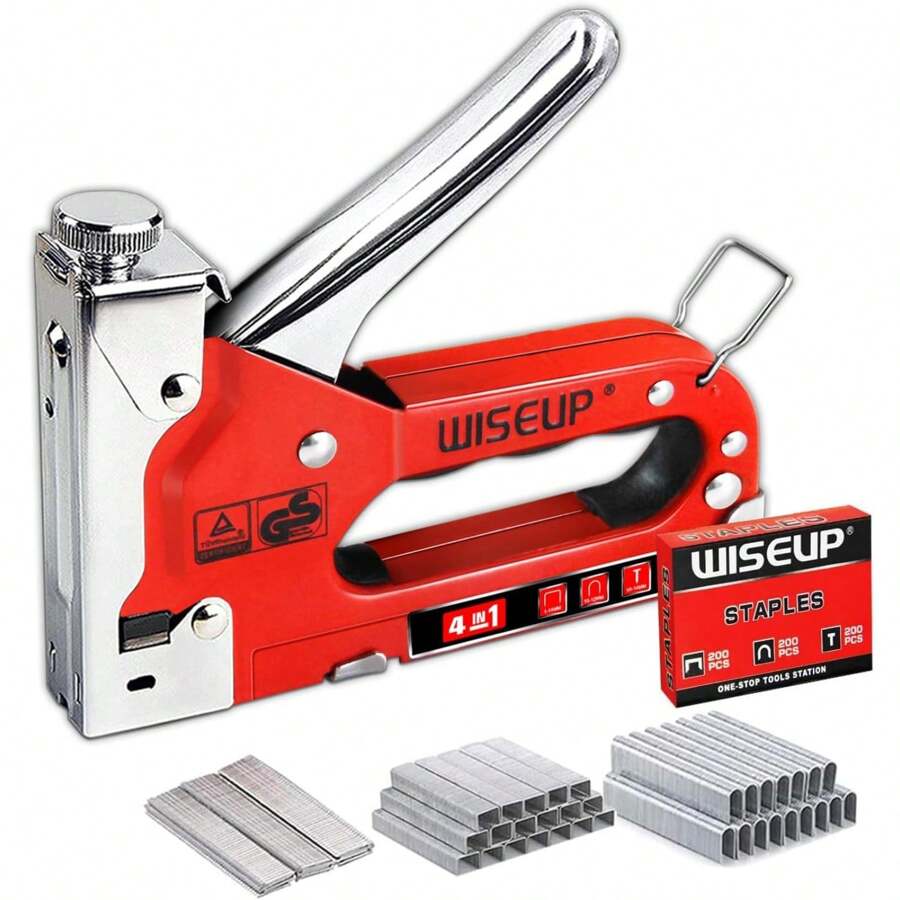 Upholstery Staple Gun For Wood Heavy Duty With Staples,4 In 1 Manual Power Adjustment Brad Nail Stapler Gun For Wood,Craft,Wire,Cable,Fabric,Furniture,DIY (4 In 1 Basic Kit), Tools For Men