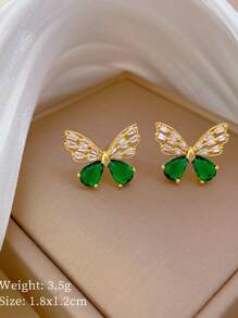 1 Set Stainless Steel Hollow Butterfly Necklace & Earrings, Luxury Micro-Inlaid Rhinestone Personalized Banquet Jewelry Set, Valentine's Day Gift