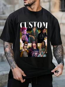 Camiseta informal de cuello redondo personalizada para hombres - Agrega tus propias imágenes (Foto familiar/Selfie/Foto de mascota/Foto de amigo/Foto de pareja/Foto de novia/Regalos/Logo para parejas/Camiseta personalizable para esposo o novio o novia) y tu texto para diseñar tu camiseta impresa personalizada. Estilosa, hippie, de moda, sobria, fácil de usar como disfraz, moda modesta, minimalista chic, casual personalizada, hallazgos únicos, disfraces de hombre, armario cápsula, ropa deportiva para hombres, estilo básico/urbano. Regalos ideales para él, novio, familia, amigos, niños para cumpleaños, vacaciones/días festivos.