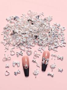 30pcs Y2K Mixed Butterfly & Heart Shape Nail Decorations, DIY Nail Jewelry, Nail Gems, Nail Art Supplies