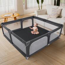 Sour Lemon Parque infantil para bebés Sour Lemon, valla para niños con barrera de espuma anticolisión con red transpirable, parque infantil de seguridad, que incluye 50 bolas oceánicas y 4 anillos de tracción