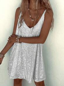 Sequin V-Neck Sleeveless Dress, Fashionable Party Wear, European & American Style, Summer