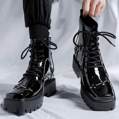 Motorcycle Boots Men's Motorcycle Square Shoes Retro Punk Metal Ankle Boots Winter Boots For Men