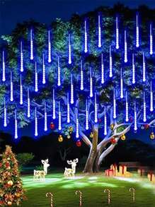 1pc Solar Outdoor Christmas Lights, Solar Rain String Lights, 8 Light Tubes 192LED Meteor Shower Lights, Rain, Snow Fall Icicle Cascade Lights For Christmas Decoration Wedding Party Lights, 2pcs/4pcs Solar Outdoor Lights, LED Decorative Solar Garden Lights